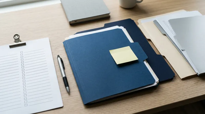 Organized document folders and a checklist