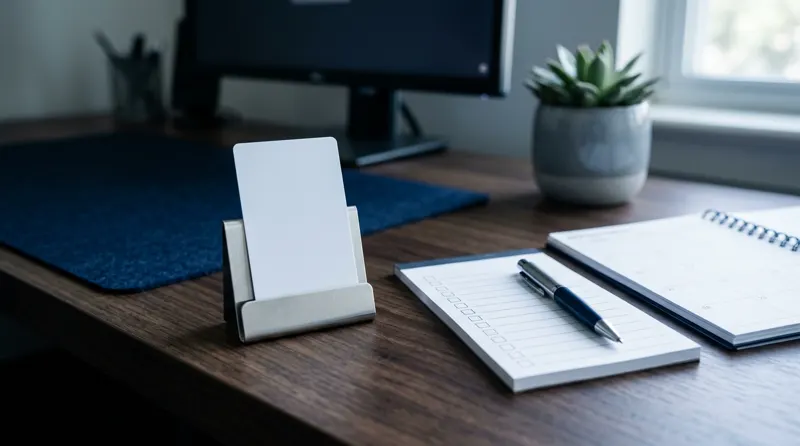 A blank ID card and appointment calendar on a desk